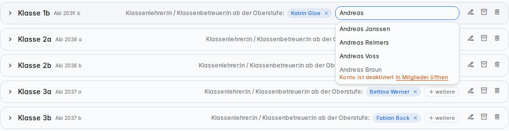 Klassenleitung an der Klasse festlegen