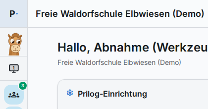 Auf der Startseite: ein Monitor unter dem Maskottchen