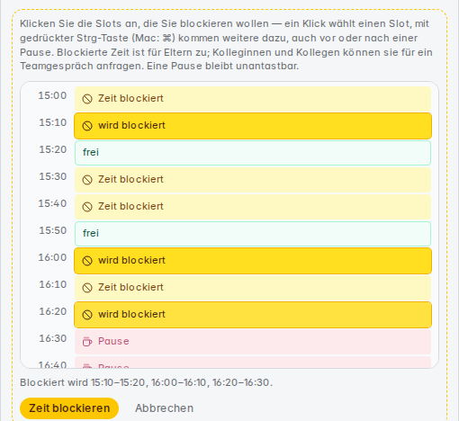 Zeit blockieren im Slotband