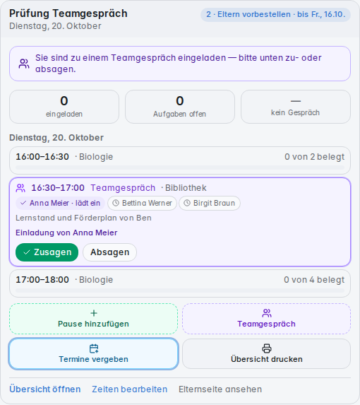 Die Einladung im eigenen Tag: Zusagen oder Absagen