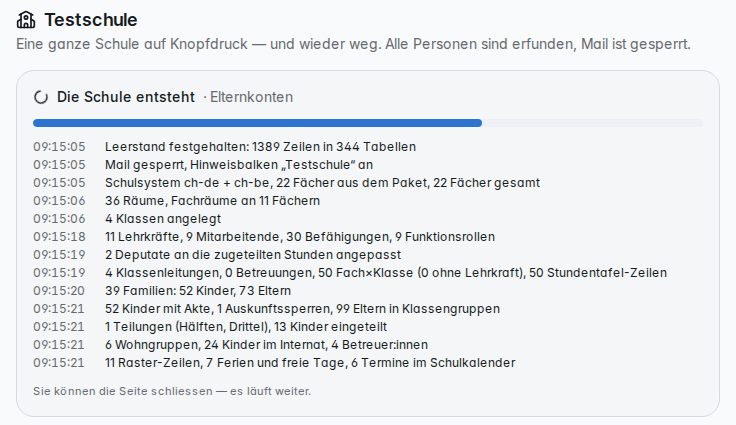 Fortschritt beim Anlegen mit Protokoll