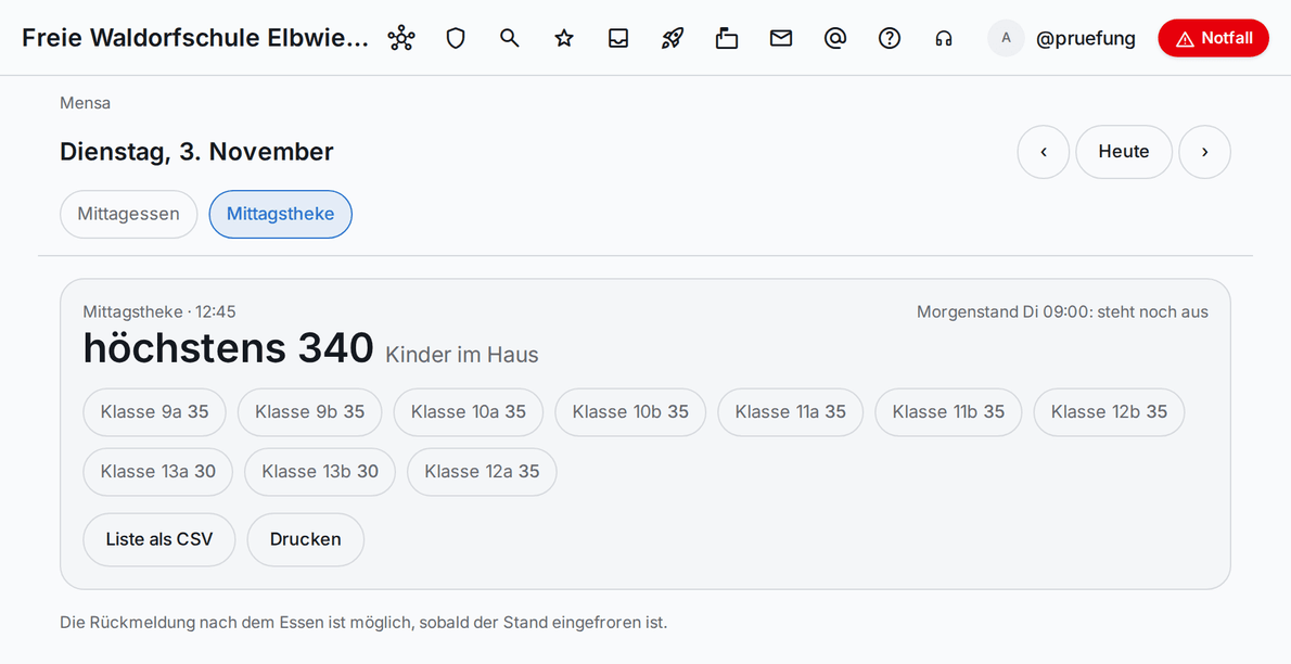 Mittagstheke als Spontankauf: „höchstens 340 Kinder im Haus“, darunter die Klassen 9a bis 13b mit ihrer Zahl