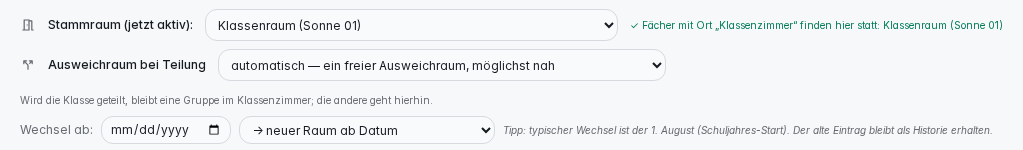 Voraus-Zuweisung: Stammraum und Ausweichraum bei Teilung