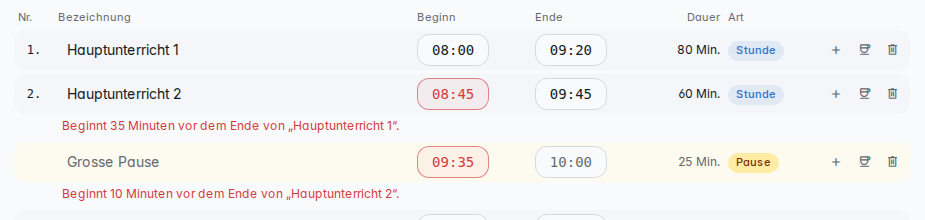Prüfung an der Zeile: Hauptunterricht 2 beginnt vor dem Ende von Hauptunterricht 1